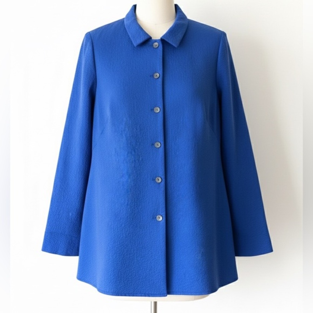 Nina McLemore Cobalt Blue Textured Cotton Blazer with Pockets Made in USA Sz 14